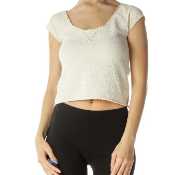 Free People Cream/Yellow Lace Embroidered Top, Size Medium - Picture 2 of 12